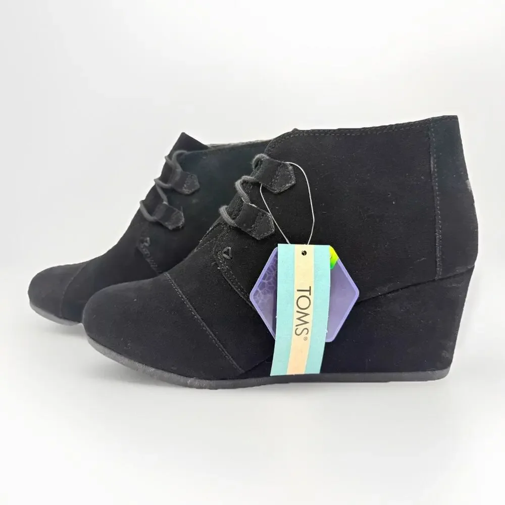 NEW TOMS Kala Wedge Booties Black Suede Women's Size 10 Ortholite #10012955